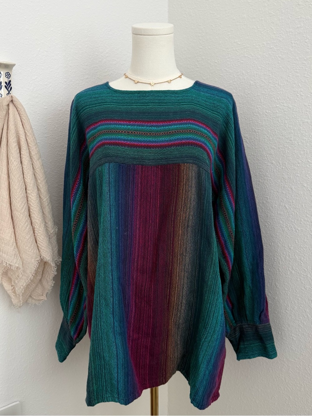 Greentree Weaving Rainbow Woven Tunic Top Large Boho Hippie Artisan Pockets